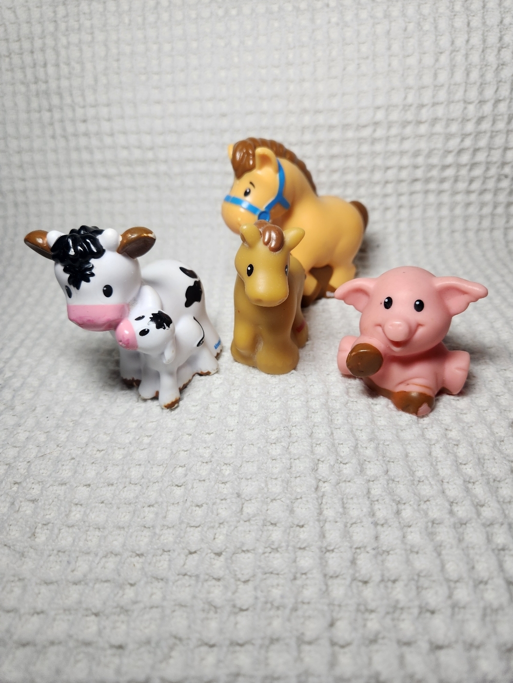 Farm Animal Little People Toy Set — Cow, Pig, and Two Horses Showing Some Wear